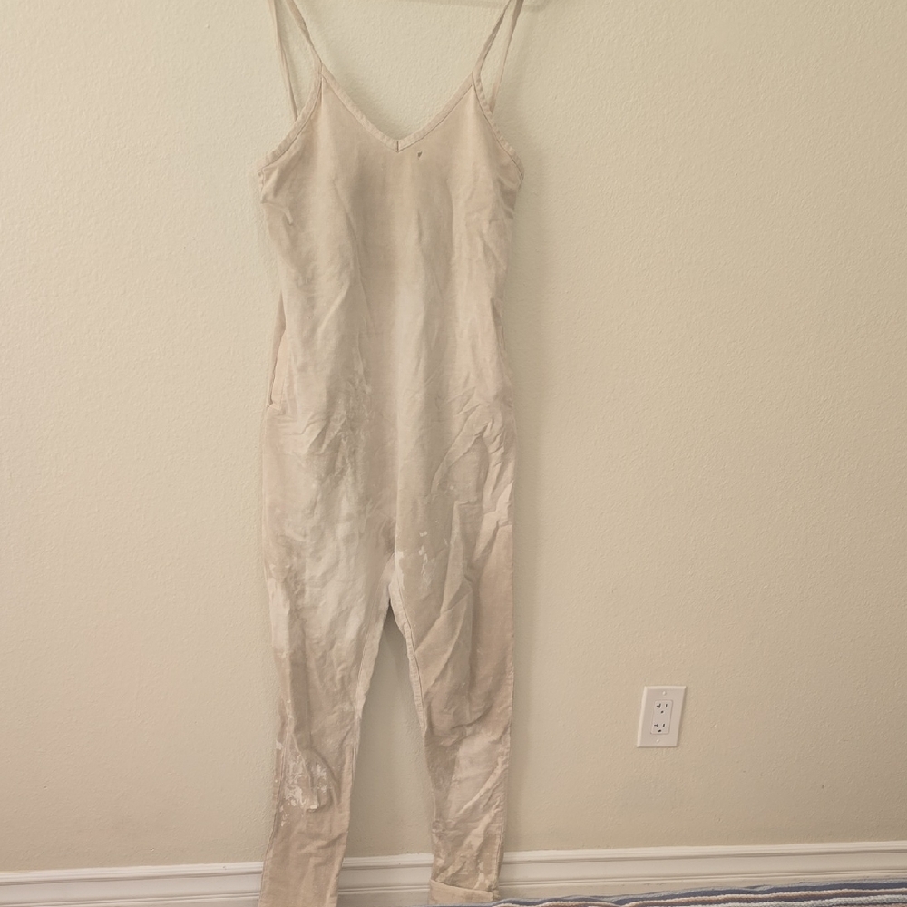 Myrah Penaloza Distressed Cream‎ Sleeveless Jumpsuit S